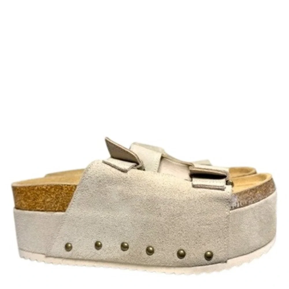 Intentionally Blank Cooper-2 Suede Platform Sandals Taupe EU 37/US 6.5 Studded